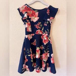 Floral Kids Dress with Ruffle and Lace Detail